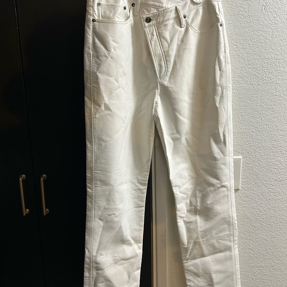 Agolde White Straight Leg Recycled Leather Criss Pants